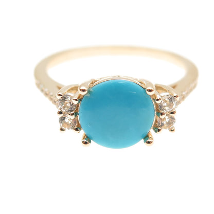 Tehya Oyama 925 Sterling Gold Plated Real Turquoise & White Topaz Ring Size 8.25