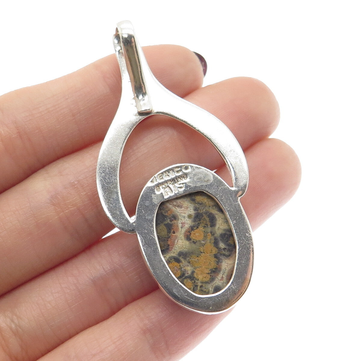 925 Sterling Silver Vintage Mexico Real Picture Jasper Gemstone Pendant