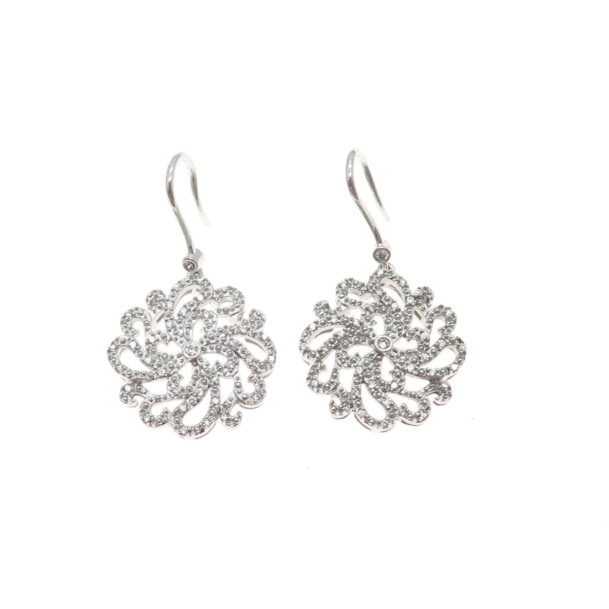 SAI 925 Sterling Silver Round-Cut C Z Flower Dangle Earrings