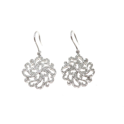 SAI 925 Sterling Silver Round-Cut C Z Flower Dangle Earrings