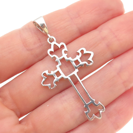 925 Sterling Silver Vintage Fleur de Lis Cross Charm Pendant