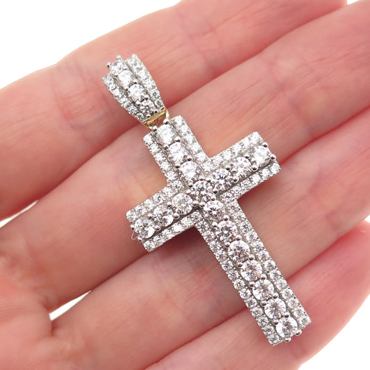 Dadwani 925 Sterling Silver Gold Plated Round-Cut C Z Cross Pendant