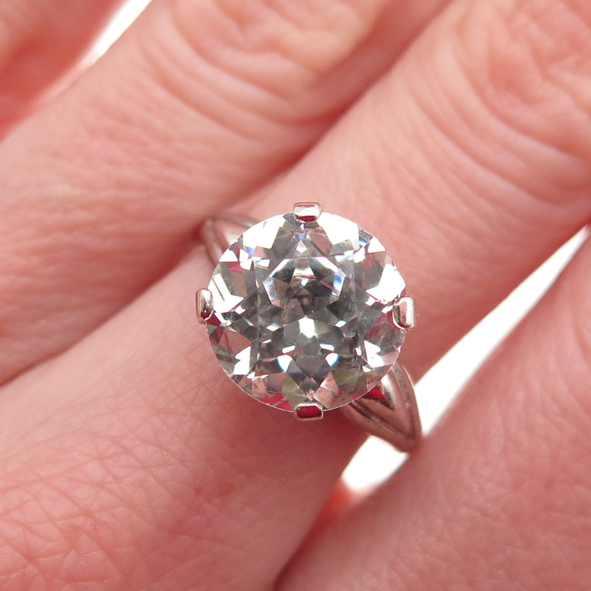 Clark & Coombs 925 Sterling Silver Vintage Rhinestone Engagement Ring Size 6.25