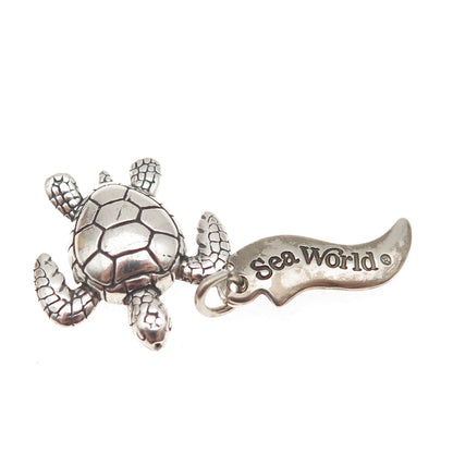 WHEELER MFG 925 Sterling Silver Vintage Turtle Sea World Mini Charm Pendant