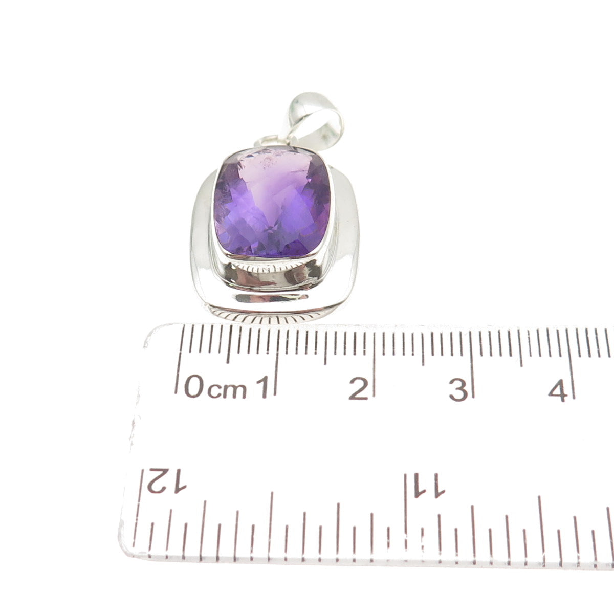 925 Sterling Silver Vintage Real Cushion-Cut Amethyst Charm Pendant