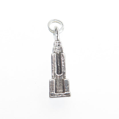 925 Sterling Silver Vintage Empire State Building Minimalist 3D Charm Pendant