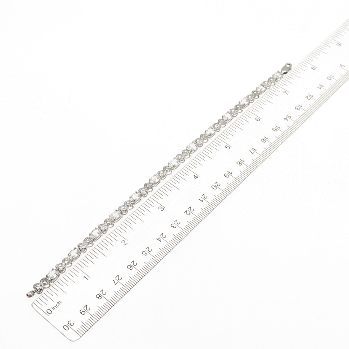 925 Sterling Silver Real Diamond Accent & White Topaz Infinity Bracelet 7.5"