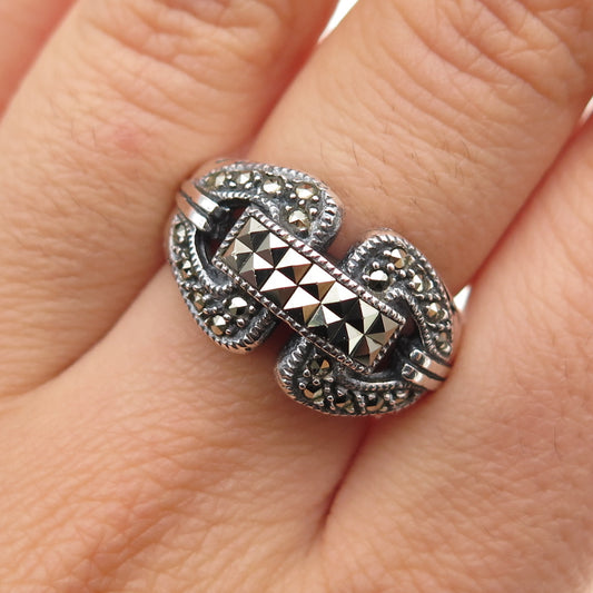 JUDITH JACK 925 Sterling Silver Vintage Real Marcasite Oxidized Ring Size 7