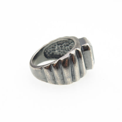 925 Sterling Silver Vintage Emerald-Cut C Z Modernist Oxidized Ring Size 6