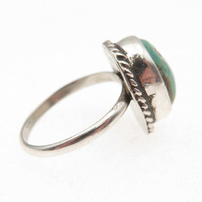 Old Pawn Sterling Silver Vintage Lone Mountain Turquoise Tribal Ring Size 6.25