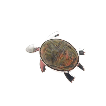 McGrath Hamin 925 Sterling Silver Vintage Real Unakite Turtle Pin Brooch