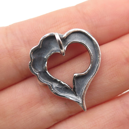 925 Sterling Silver Vintage Modernist Heart Oxidized Mini Slide Charm Pendant