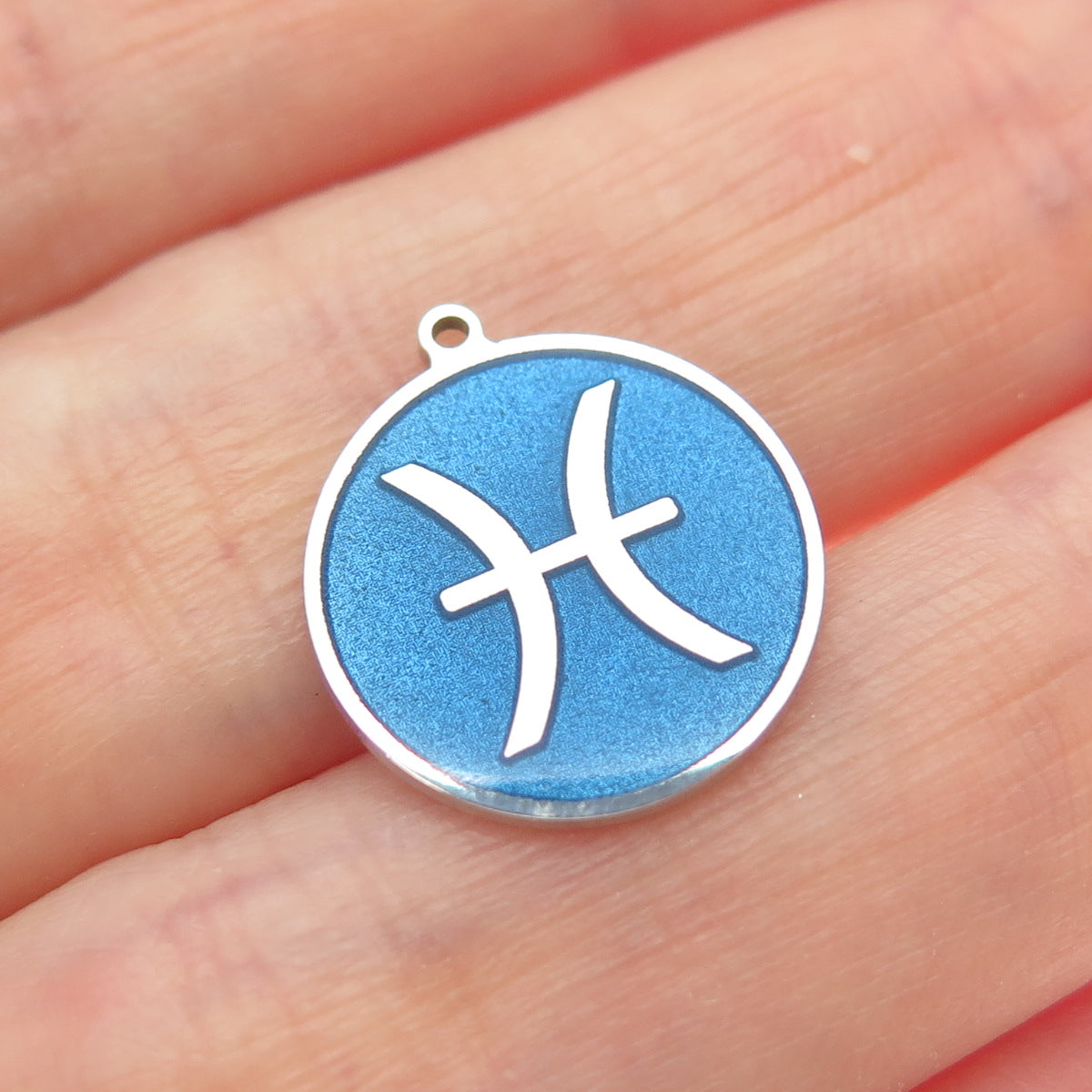 TOKEMOTI 925 Sterling Silver Blue Enamel Pisces Zodiac Minimalist Charm Pendant