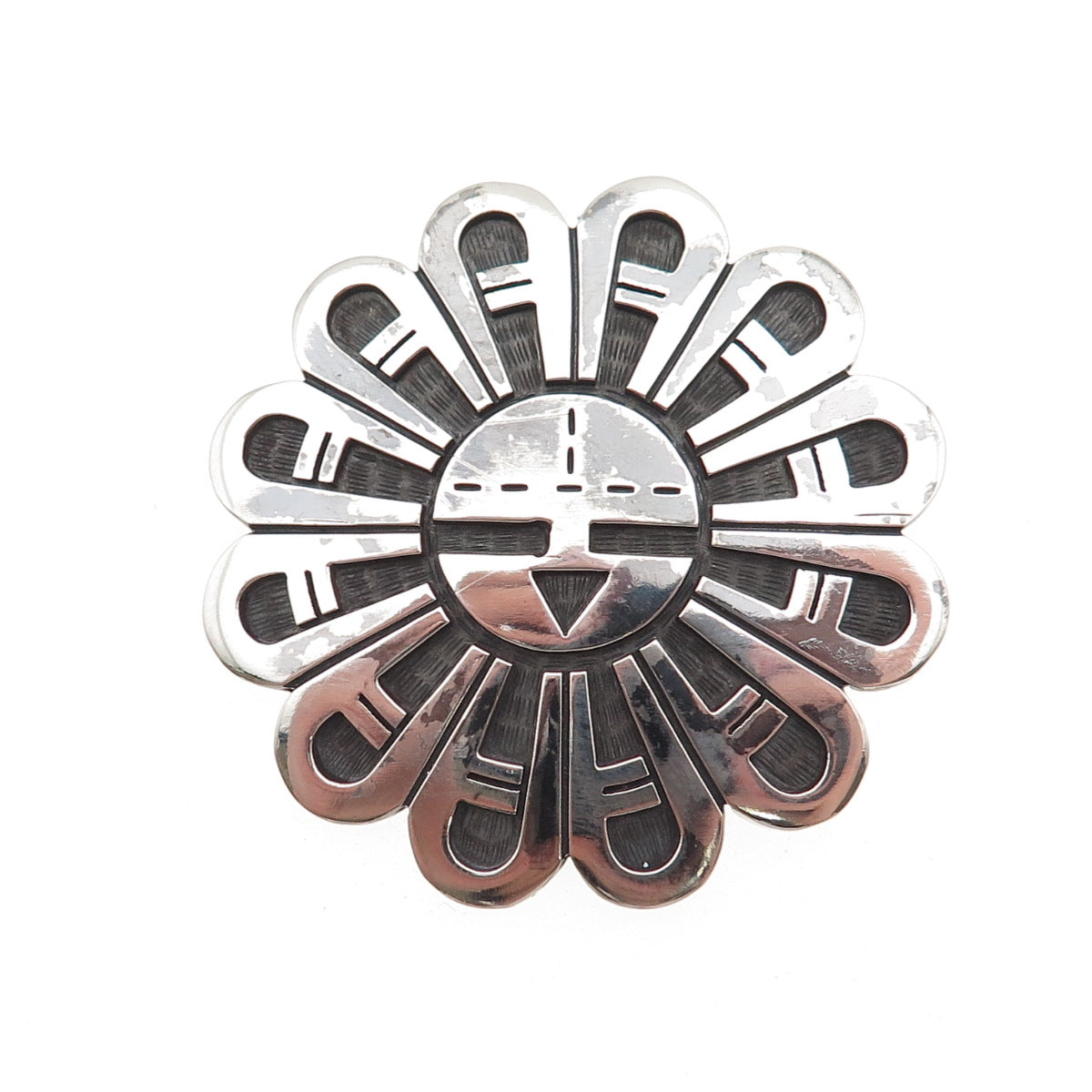 Leonard Shupla Hopi Old Pawn 925 Sterling Silver Vintage Sun Pin Brooch Pendant