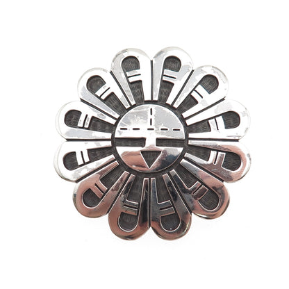Leonard Shupla Hopi Old Pawn 925 Sterling Silver Vintage Sun Pin Brooch Pendant