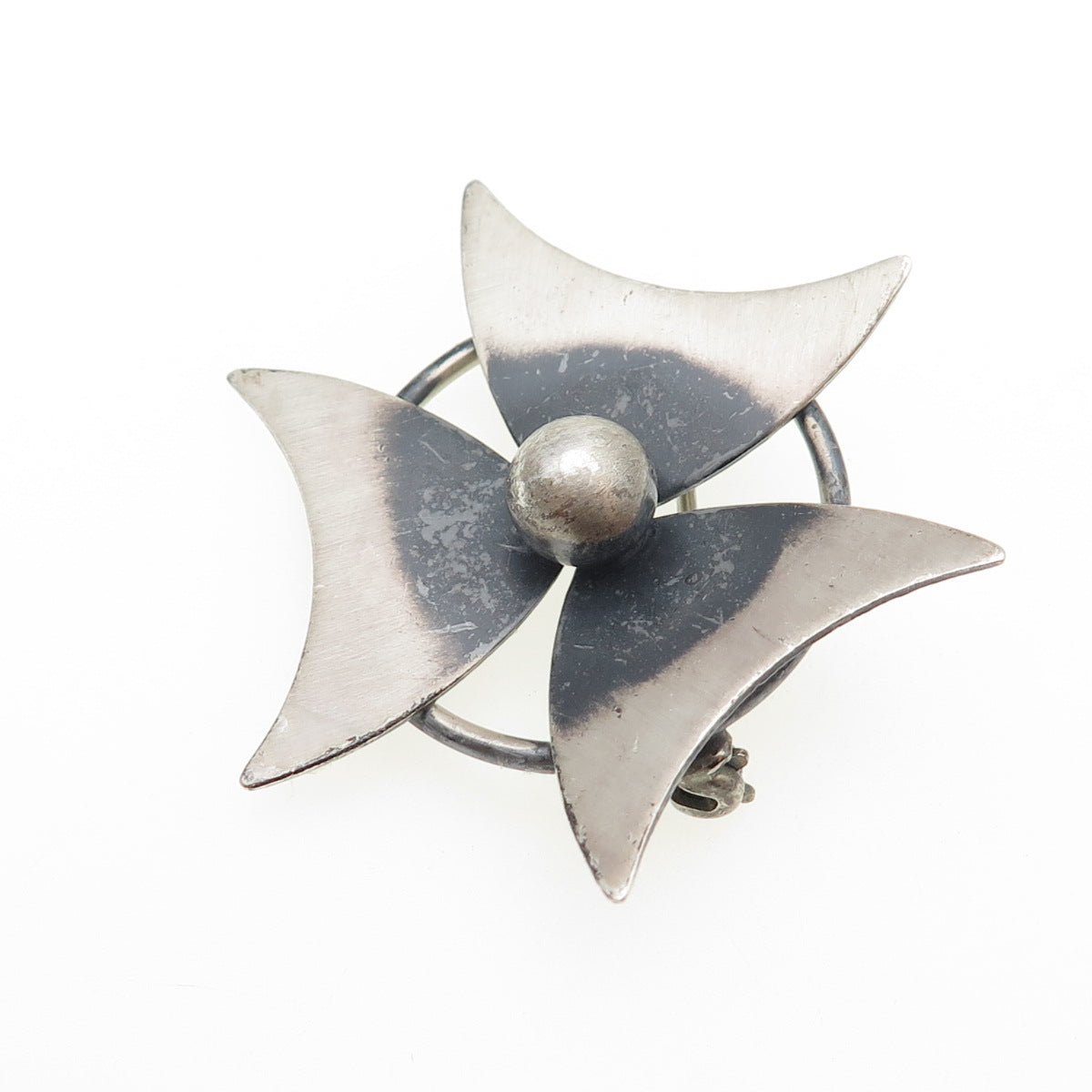 JEWELART 925 Sterling Silver Vintage Modernist Flower Oxidized Pin Brooch