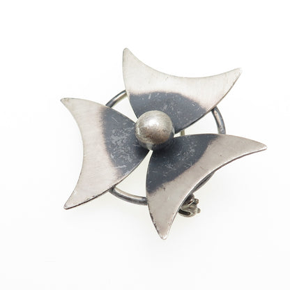 JEWELART 925 Sterling Silver Vintage Modernist Flower Oxidized Pin Brooch