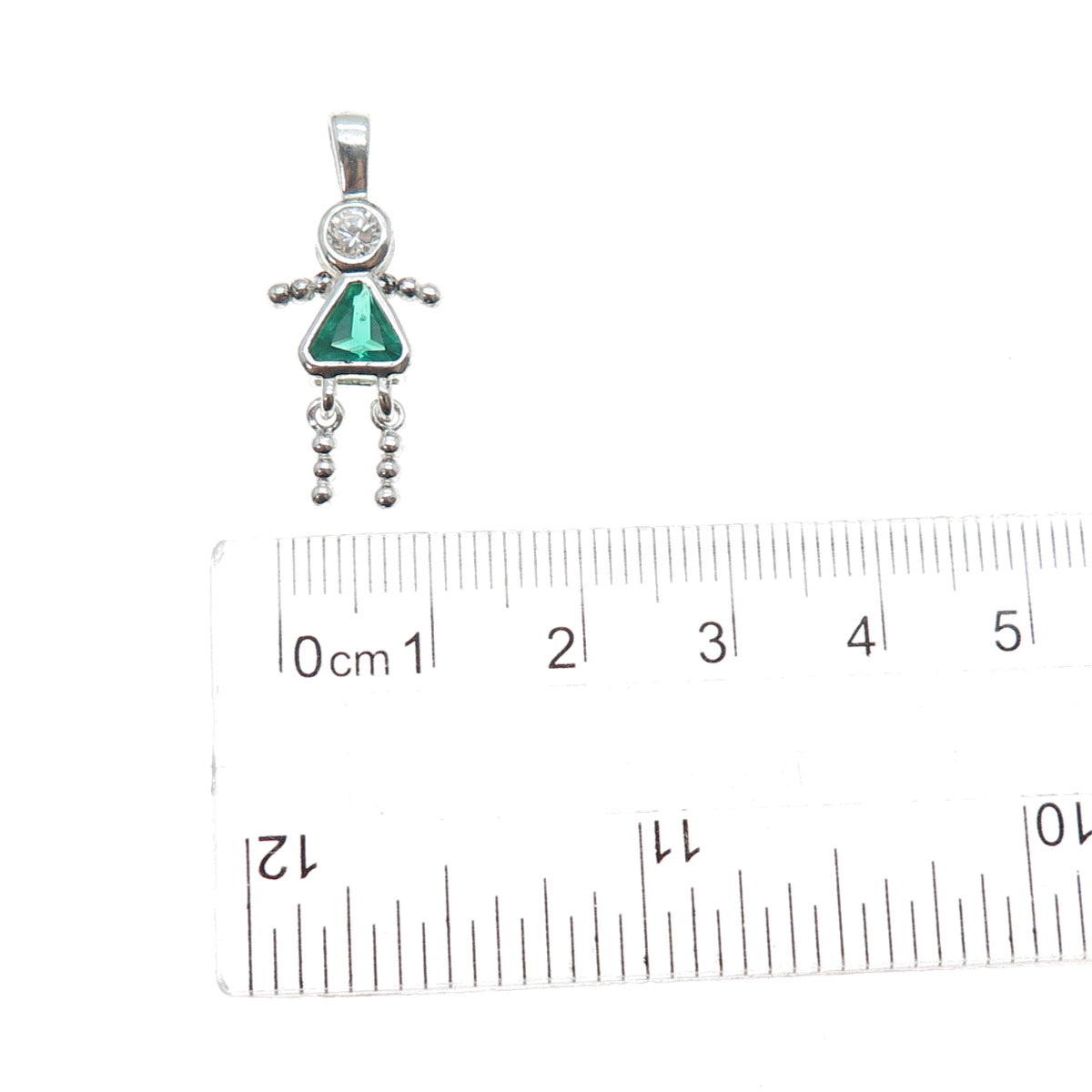 925 Sterling Silver Green C Z May Birthstone Girl Articulated Charm Pendant