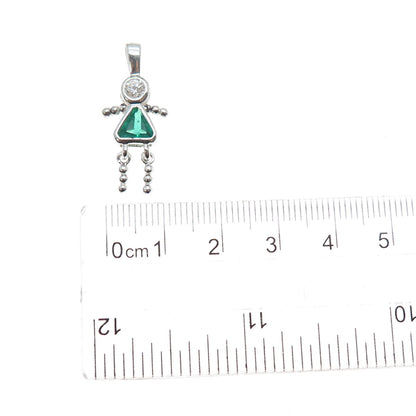 925 Sterling Silver Green C Z May Birthstone Girl Articulated Charm Pendant