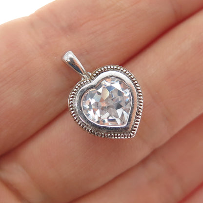 925 Sterling Silver Heart-Cut C Z Minimalist Charm Pendant