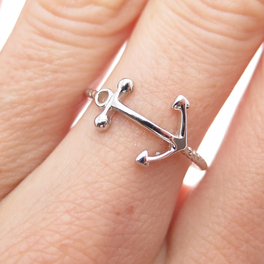 925 Sterling Silver Vintage Anchor Ring Size 7
