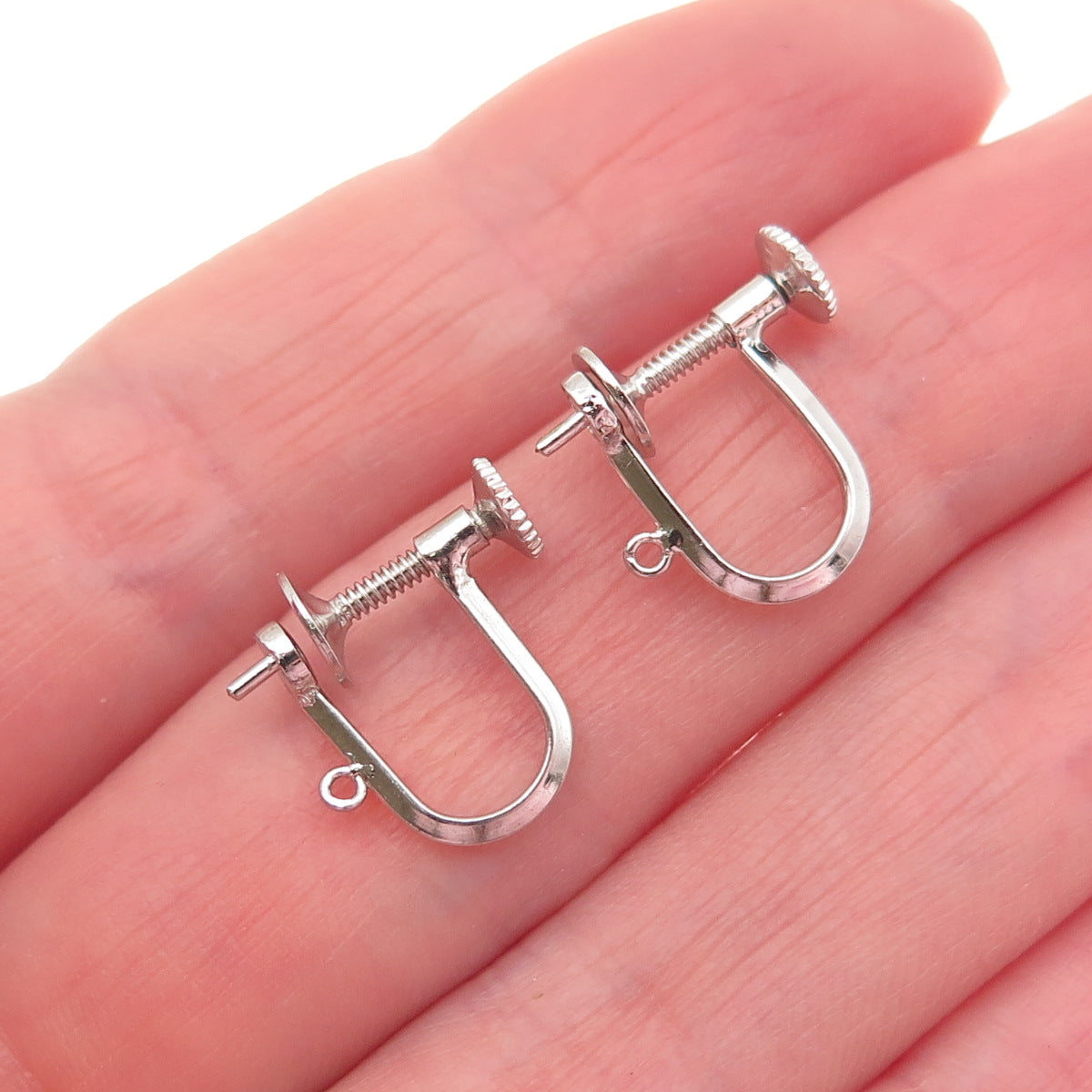 925 Sterling Silver Antique Art Deco Charm Holder Screw Back Earrings