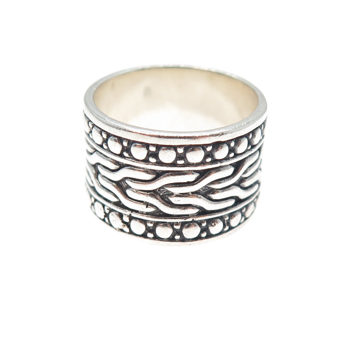 925 Sterling Silver Vintage Modernist Oxidized Wide Band Ring Size 9.75