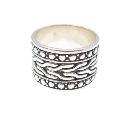 925 Sterling Silver Vintage Modernist Oxidized Wide Band Ring Size 9.75