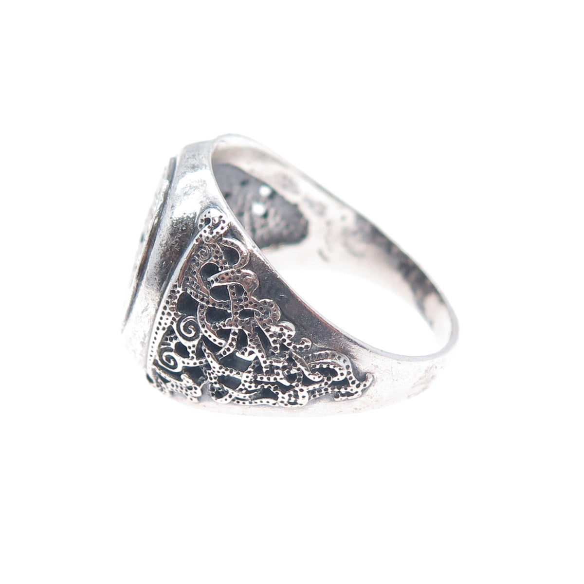 925 Sterling Silver Vintage Helm of Awe Oxidized Signet Ring Size 11