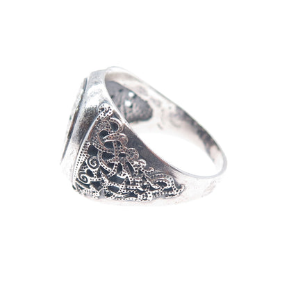 925 Sterling Silver Vintage Helm of Awe Oxidized Signet Ring Size 11