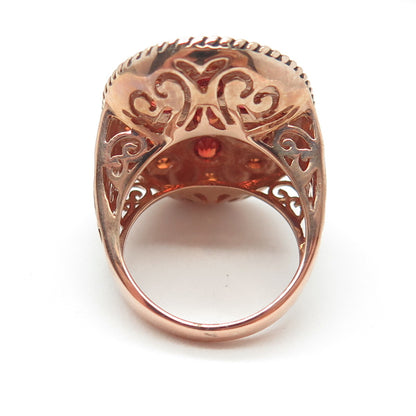 DSMK 925 Sterling Silver Rose Gold Plated Fire Sapphire Statement Ring Size 7.25