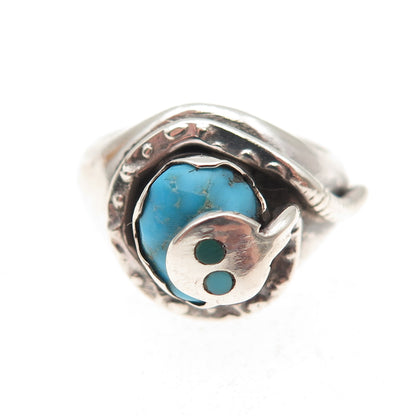 Effie Calavaza Zuni Old Pawn Sterling Silver Vintage Turquoise Snake Ring Size 6