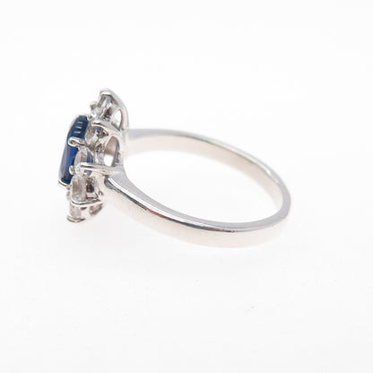 TGGC 925 Sterling Silver Real Sapphire & White Topaz Ring Size 7