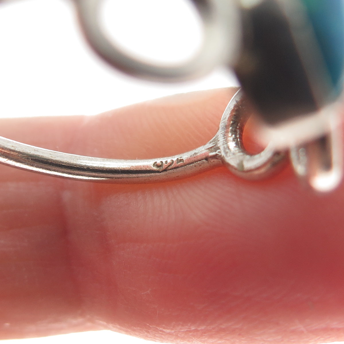 925 Sterling Silver Vintage Marquise-Cut Blue Opal Gemstone Circles Ring Size 8