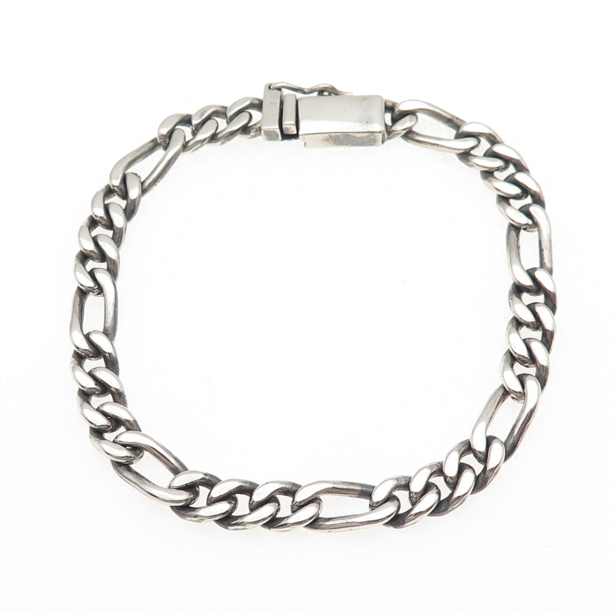 925 Sterling Silver Vintage Mexico Figaro Link Oxidized Bracelet 7.75"