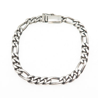 925 Sterling Silver Vintage Mexico Figaro Link Oxidized Bracelet 7.75"