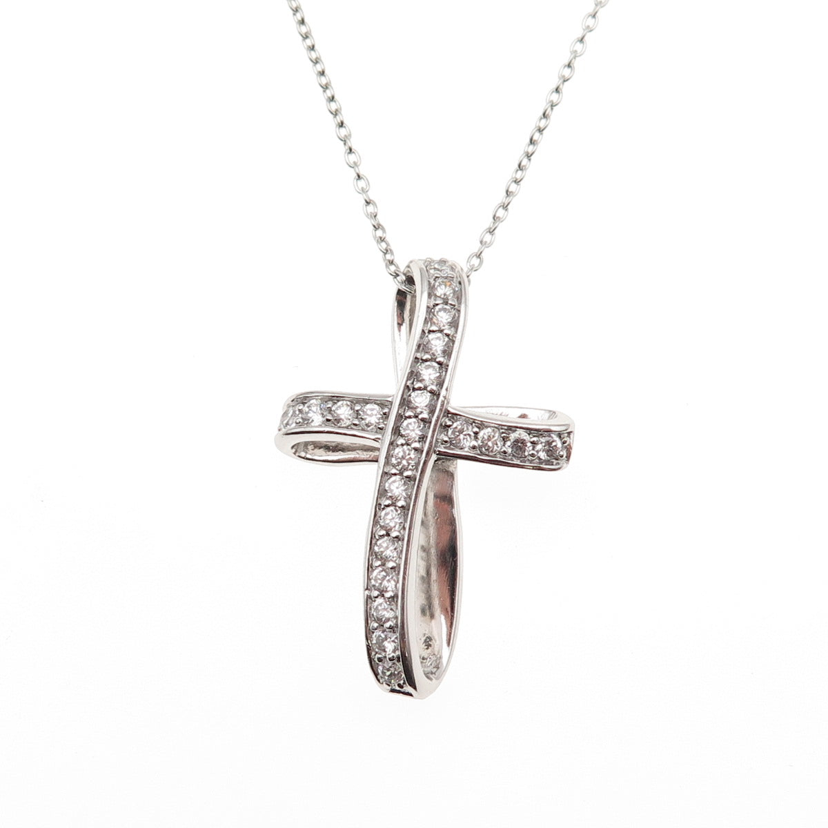 925 Sterling Silver Round-Cut C Z Cross Cable Chain Necklace 16-18"