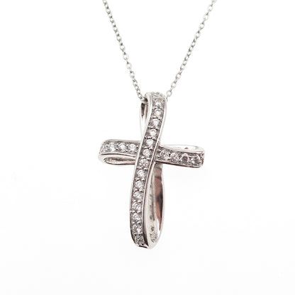 925 Sterling Silver Round-Cut C Z Cross Cable Chain Necklace 16-18"