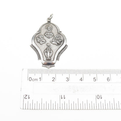 THEDA 925 Sterling Silver Antique Art Deco 4-Way Religious Medal Pendant