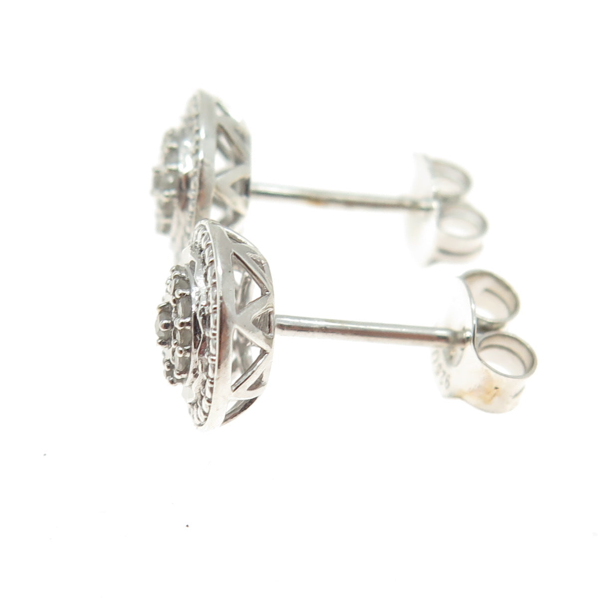 925 Sterling Silver Real Round-Cut Diamond Stud Earrings