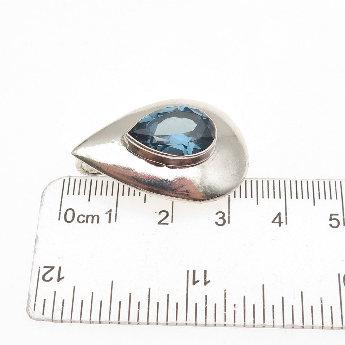 Jaf Elias Sterling Silver Vintage Real Blue Topaz Teardrop Slide Charm Pendant