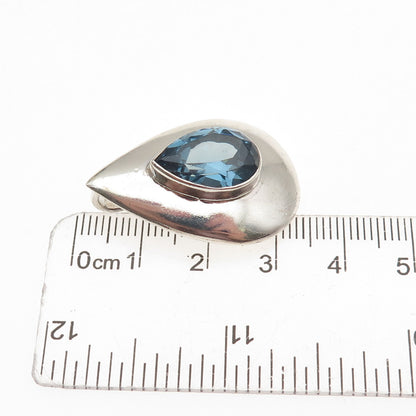 Jaf Elias Sterling Silver Vintage Real Blue Topaz Teardrop Slide Charm Pendant