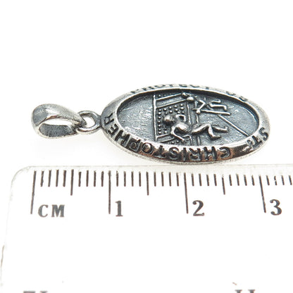 925 Sterling Silver Vintage St. Christopher Football Medal Oxidized Pendant