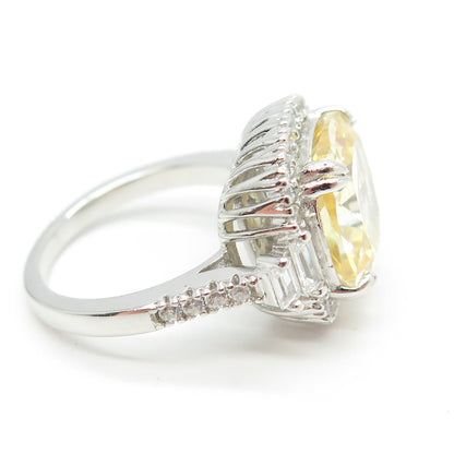 925 Sterling Silver White & Lemon C Z Ring Size 7.25