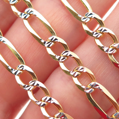 P. LUX 925 Sterling Silver 2-Tone Italy Diamond-Cut Figaro Chain Necklace 20"