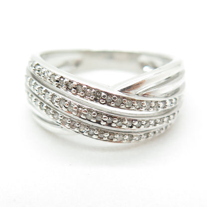 KN Kajal Naina Sterling Silver Real Round-Cut Diamond Crisscross Ring Size 9.25