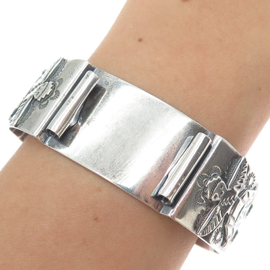 Old Pawn 925 Sterling Silver Vintage Adjustable Watch Band Tribal Bracelet 6.5"