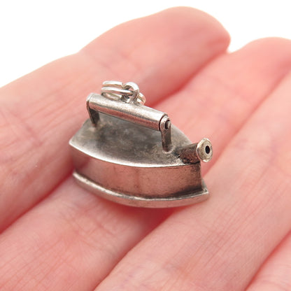 925 Sterling Silver Antique China Laundry Iron 3D Mini Charm Pendant