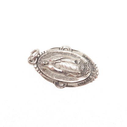 Creed Sterling Silver Antique Art Deco St. Mary & Jesus Oxidized Charm Pendant