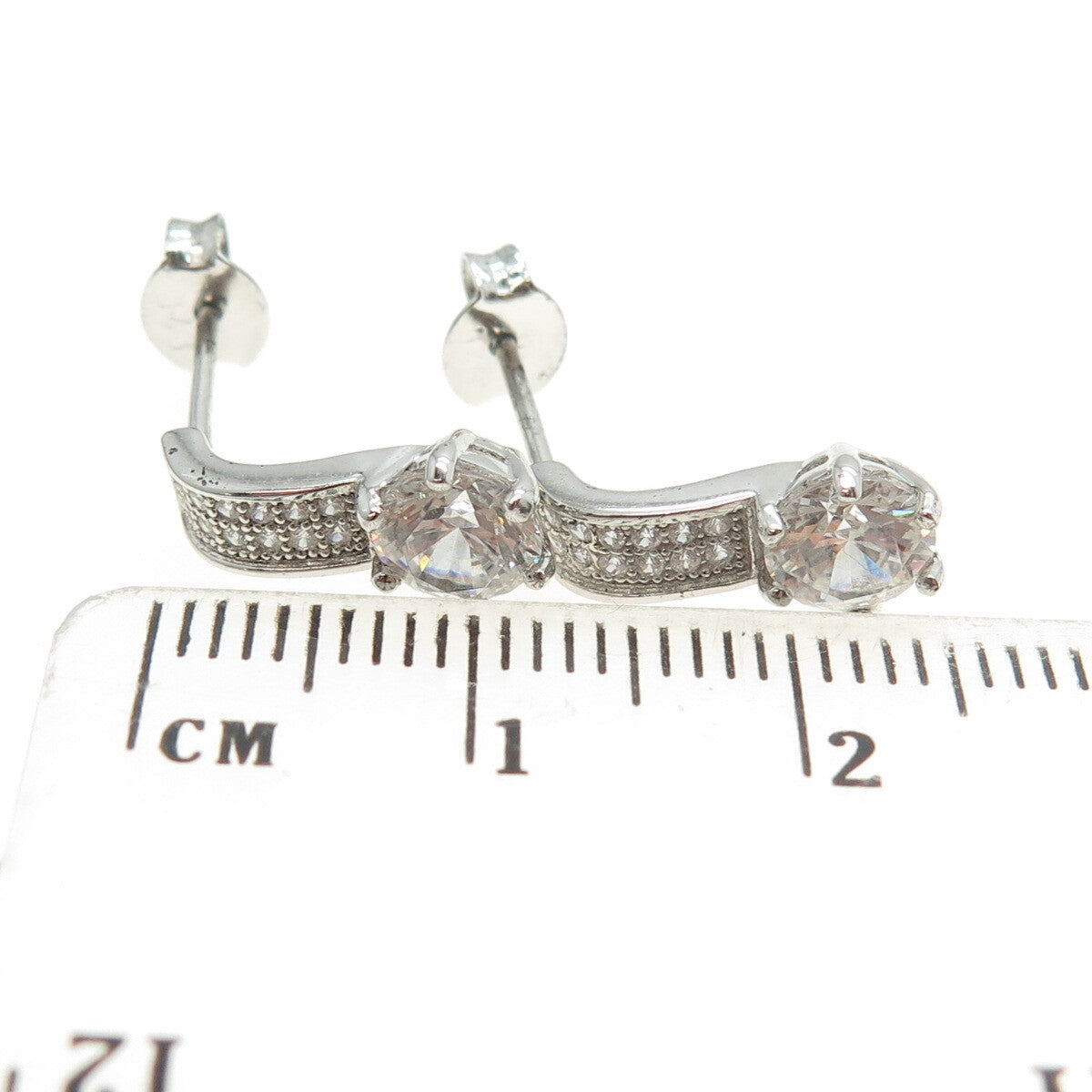 925 Sterling Silver Round-Cut C Z Drop Earrings